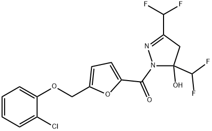 1-{5-[(2-chlorophenoxy)methyl]-2-furoyl}-3,5-bis(difluoromethyl)-4,5-dihydro-1H-pyrazol-5-ol Struktur