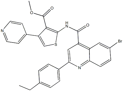 methyl 2-({[6-bromo-2-(4-ethylphenyl)-4-quinolinyl]carbonyl}amino)-4-(4-pyridinyl)-3-thiophenecarboxylate Struktur