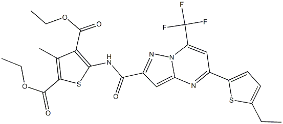 diethyl 5-({[5-(5-ethyl-2-thienyl)-7-(trifluoromethyl)pyrazolo[1,5-a]pyrimidin-2-yl]carbonyl}amino)-3-methyl-2,4-thiophenedicarboxylate Struktur