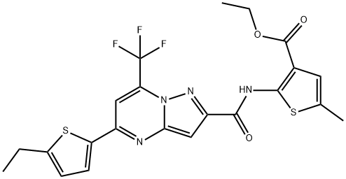 ethyl 2-({[5-(5-ethyl-2-thienyl)-7-(trifluoromethyl)pyrazolo[1,5-a]pyrimidin-2-yl]carbonyl}amino)-5-methyl-3-thiophenecarboxylate Struktur