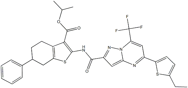 isopropyl 2-({[5-(5-ethyl-2-thienyl)-7-(trifluoromethyl)pyrazolo[1,5-a]pyrimidin-2-yl]carbonyl}amino)-6-phenyl-4,5,6,7-tetrahydro-1-benzothiophene-3-carboxylate Struktur