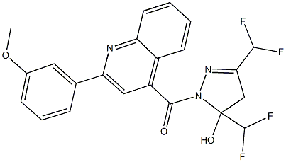 3,5-bis(difluoromethyl)-1-{[2-(3-methoxyphenyl)-4-quinolinyl]carbonyl}-4,5-dihydro-1H-pyrazol-5-ol Struktur