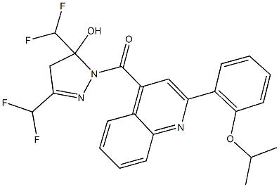 3,5-bis(difluoromethyl)-1-{[2-(2-isopropoxyphenyl)-4-quinolinyl]carbonyl}-4,5-dihydro-1H-pyrazol-5-ol Struktur