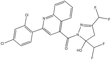 1-{[2-(2,4-dichlorophenyl)-4-quinolinyl]carbonyl}-3,5-bis(difluoromethyl)-4,5-dihydro-1H-pyrazol-5-ol Struktur