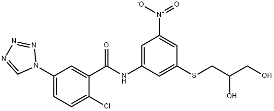 2-chloro-N-{3-[(2,3-dihydroxypropyl)sulfanyl]-5-nitrophenyl}-5-(1H-tetraazol-1-yl)benzamide Struktur