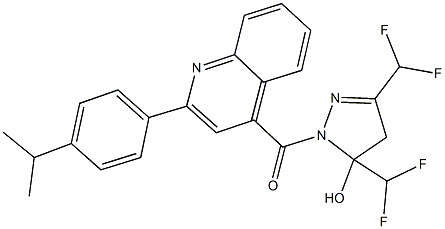 3,5-bis(difluoromethyl)-1-{[2-(4-isopropylphenyl)-4-quinolinyl]carbonyl}-4,5-dihydro-1H-pyrazol-5-ol Struktur