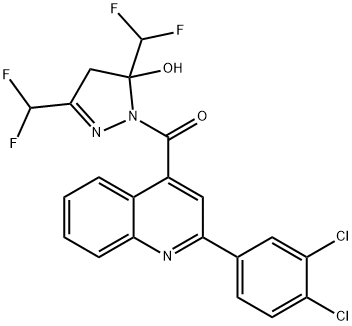 1-{[2-(3,4-dichlorophenyl)-4-quinolinyl]carbonyl}-3,5-bis(difluoromethyl)-4,5-dihydro-1H-pyrazol-5-ol Struktur