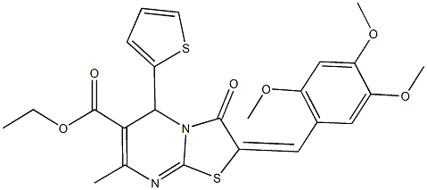 ethyl 7-methyl-3-oxo-5-(2-thienyl)-2-(2,4,5-trimethoxybenzylidene)-2,3-dihydro-5H-[1,3]thiazolo[3,2-a]pyrimidine-6-carboxylate Struktur