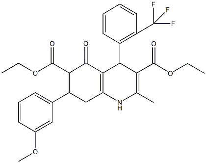 diethyl 7-(3-methoxyphenyl)-2-methyl-5-oxo-4-[2-(trifluoromethyl)phenyl]-1,4,5,6,7,8-hexahydro-3,6-quinolinedicarboxylate Struktur