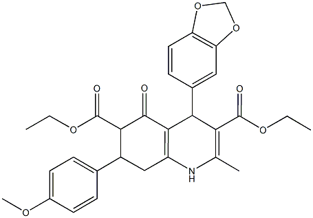 diethyl 4-(1,3-benzodioxol-5-yl)-7-(4-methoxyphenyl)-2-methyl-5-oxo-1,4,5,6,7,8-hexahydro-3,6-quinolinedicarboxylate Struktur