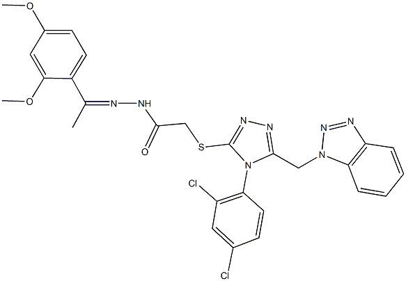 2-{[5-(1H-1,2,3-benzotriazol-1-ylmethyl)-4-(2,4-dichlorophenyl)-4H-1,2,4-triazol-3-yl]sulfanyl}-N'-[1-(2,4-dimethoxyphenyl)ethylidene]acetohydrazide Struktur