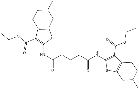 ethyl 2-[(5-{[3-(ethoxycarbonyl)-6-methyl-4,5,6,7-tetrahydro-1-benzothien-2-yl]amino}-5-oxopentanoyl)amino]-6-methyl-4,5,6,7-tetrahydro-1-benzothiophene-3-carboxylate Struktur