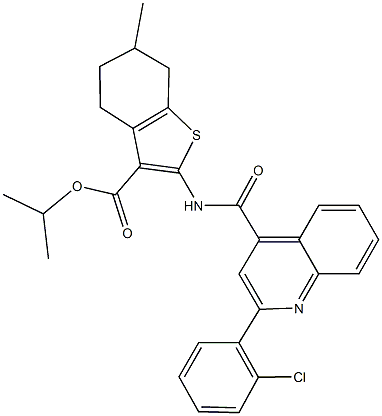 isopropyl 2-({[2-(2-chlorophenyl)-4-quinolinyl]carbonyl}amino)-6-methyl-4,5,6,7-tetrahydro-1-benzothiophene-3-carboxylate Struktur