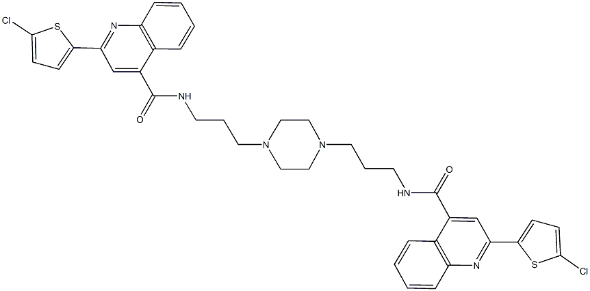 2-(5-chloro-2-thienyl)-N-(3-{4-[3-({[2-(5-chloro-2-thienyl)-4-quinolinyl]carbonyl}amino)propyl]-1-piperazinyl}propyl)-4-quinolinecarboxamide Struktur