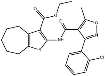 ethyl 2-({[3-(2-chlorophenyl)-5-methyl-4-isoxazolyl]carbonyl}amino)-5,6,7,8-tetrahydro-4H-cyclohepta[b]thiophene-3-carboxylate Struktur