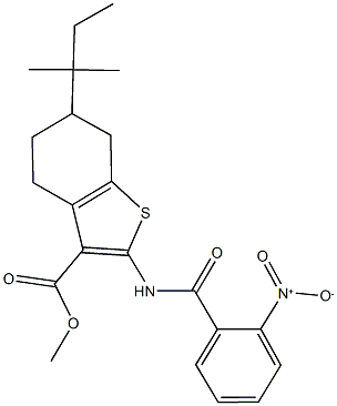 methyl 2-({2-nitrobenzoyl}amino)-6-tert-pentyl-4,5,6,7-tetrahydro-1-benzothiophene-3-carboxylate Struktur