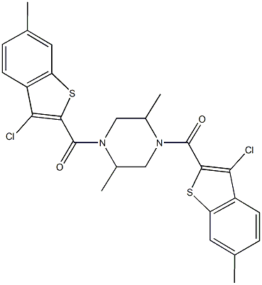 1,4-bis[(3-chloro-6-methyl-1-benzothien-2-yl)carbonyl]-2,5-dimethylpiperazine Struktur