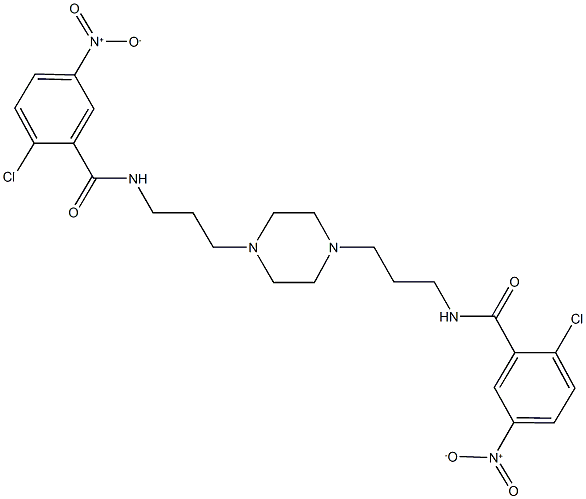 2-chloro-N-(3-{4-[3-({2-chloro-5-nitrobenzoyl}amino)propyl]-1-piperazinyl}propyl)-5-nitrobenzamide Struktur