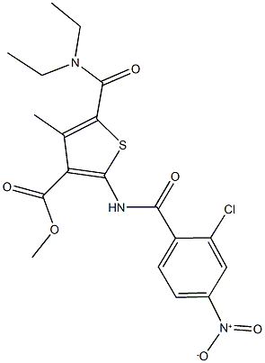 methyl 2-({2-chloro-4-nitrobenzoyl}amino)-5-[(diethylamino)carbonyl]-4-methyl-3-thiophenecarboxylate Struktur