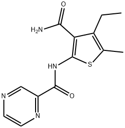 N-[3-(aminocarbonyl)-4-ethyl-5-methylthien-2-yl]pyrazine-2-carboxamide Struktur