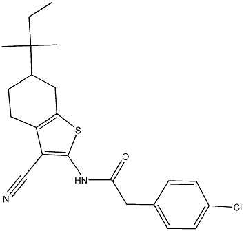 2-(4-chlorophenyl)-N-(3-cyano-6-tert-pentyl-4,5,6,7-tetrahydro-1-benzothien-2-yl)acetamide Struktur