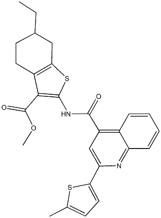 methyl 6-ethyl-2-({[2-(5-methyl-2-thienyl)-4-quinolinyl]carbonyl}amino)-4,5,6,7-tetrahydro-1-benzothiophene-3-carboxylate Struktur