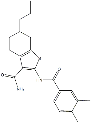 2-[(3,4-dimethylbenzoyl)amino]-6-propyl-4,5,6,7-tetrahydro-1-benzothiophene-3-carboxamide Struktur