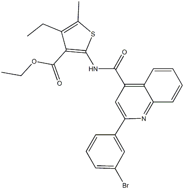 ethyl 2-({[2-(3-bromophenyl)-4-quinolinyl]carbonyl}amino)-4-ethyl-5-methyl-3-thiophenecarboxylate Struktur