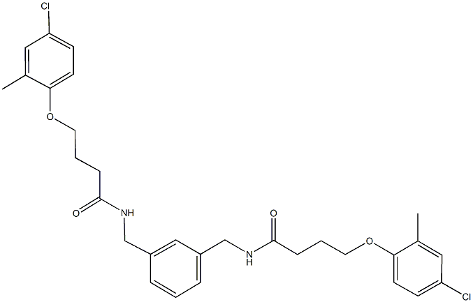 4-(4-chloro-2-methylphenoxy)-N-[3-({[4-(4-chloro-2-methylphenoxy)butanoyl]amino}methyl)benzyl]butanamide Struktur