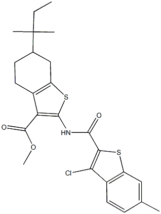 methyl 2-{[(3-chloro-6-methyl-1-benzothien-2-yl)carbonyl]amino}-6-tert-pentyl-4,5,6,7-tetrahydro-1-benzothiophene-3-carboxylate Struktur