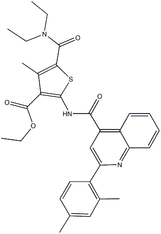 ethyl 5-[(diethylamino)carbonyl]-2-({[2-(2,4-dimethylphenyl)-4-quinolinyl]carbonyl}amino)-4-methyl-3-thiophenecarboxylate Struktur