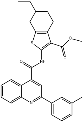 methyl 6-ethyl-2-({[2-(3-methylphenyl)-4-quinolinyl]carbonyl}amino)-4,5,6,7-tetrahydro-1-benzothiophene-3-carboxylate Struktur