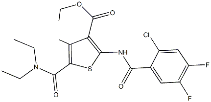 ethyl 2-[(2-chloro-4,5-difluorobenzoyl)amino]-5-[(diethylamino)carbonyl]-4-methyl-3-thiophenecarboxylate Struktur