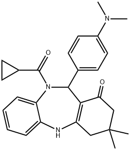 10-(cyclopropylcarbonyl)-11-[4-(dimethylamino)phenyl]-3,3-dimethyl-2,3,4,5,10,11-hexahydro-1H-dibenzo[b,e][1,4]diazepin-1-one Struktur