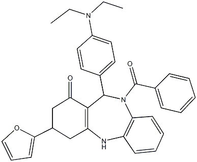 10-benzoyl-11-[4-(diethylamino)phenyl]-3-(2-furyl)-2,3,4,5,10,11-hexahydro-1H-dibenzo[b,e][1,4]diazepin-1-one Struktur