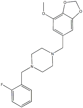 1-(2-fluorobenzyl)-4-[(7-methoxy-1,3-benzodioxol-5-yl)methyl]piperazine Struktur