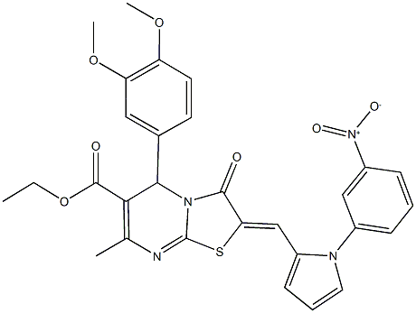 ethyl 5-(3,4-dimethoxyphenyl)-2-[(1-{3-nitrophenyl}-1H-pyrrol-2-yl)methylene]-7-methyl-3-oxo-2,3-dihydro-5H-[1,3]thiazolo[3,2-a]pyrimidine-6-carboxylate Struktur