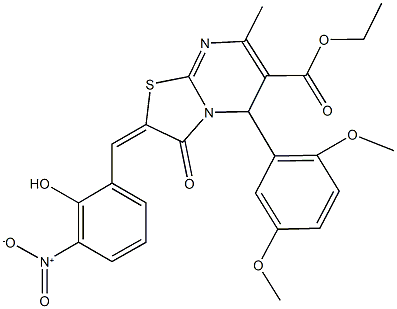 ethyl 5-(2,5-dimethoxyphenyl)-2-{2-hydroxy-3-nitrobenzylidene}-7-methyl-3-oxo-2,3-dihydro-5H-[1,3]thiazolo[3,2-a]pyrimidine-6-carboxylate Struktur