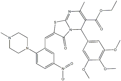 ethyl 2-[5-nitro-2-(4-methyl-1-piperazinyl)benzylidene]-7-methyl-3-oxo-5-(3,4,5-trimethoxyphenyl)-2,3-dihydro-5H-[1,3]thiazolo[3,2-a]pyrimidine-6-carboxylate Struktur