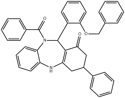 10-benzoyl-11-[2-(benzyloxy)phenyl]-3-phenyl-2,3,4,5,10,11-hexahydro-1H-dibenzo[b,e][1,4]diazepin-1-one Struktur