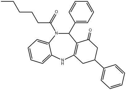 10-hexanoyl-3,11-diphenyl-2,3,4,5,10,11-hexahydro-1H-dibenzo[b,e][1,4]diazepin-1-one Struktur