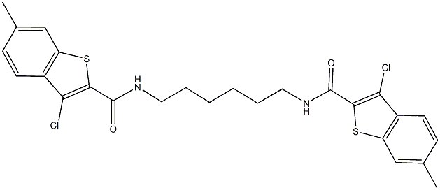 3-chloro-N-(6-{[(3-chloro-6-methyl-1-benzothien-2-yl)carbonyl]amino}hexyl)-6-methyl-1-benzothiophene-2-carboxamide Struktur