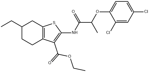 ethyl 2-{[2-(2,4-dichlorophenoxy)propanoyl]amino}-6-ethyl-4,5,6,7-tetrahydro-1-benzothiophene-3-carboxylate Struktur