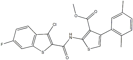 methyl 2-{[(3-chloro-6-fluoro-1-benzothien-2-yl)carbonyl]amino}-4-(2,5-dimethylphenyl)-3-thiophenecarboxylate Struktur