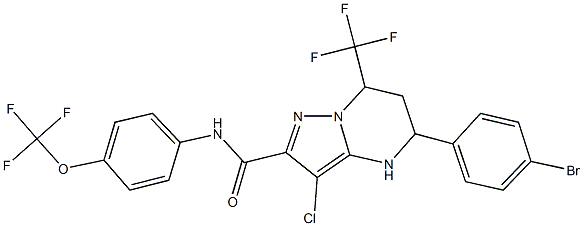 5-(4-bromophenyl)-3-chloro-N-[4-(trifluoromethoxy)phenyl]-7-(trifluoromethyl)-4,5,6,7-tetrahydropyrazolo[1,5-a]pyrimidine-2-carboxamide Struktur