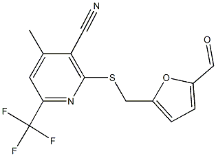 2-{[(5-formyl-2-furyl)methyl]sulfanyl}-4-methyl-6-(trifluoromethyl)nicotinonitrile Struktur