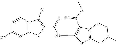 methyl 2-{[(3,6-dichloro-1-benzothien-2-yl)carbonyl]amino}-6-methyl-4,5,6,7-tetrahydro-1-benzothiophene-3-carboxylate Struktur