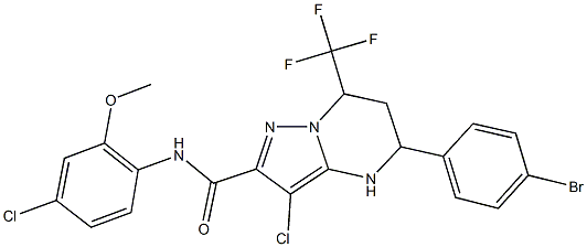 5-(4-bromophenyl)-3-chloro-N-(4-chloro-2-methoxyphenyl)-7-(trifluoromethyl)-4,5,6,7-tetrahydropyrazolo[1,5-a]pyrimidine-2-carboxamide Struktur