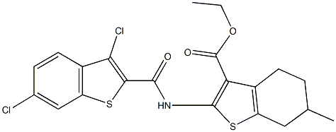 ethyl 2-{[(3,6-dichloro-1-benzothien-2-yl)carbonyl]amino}-6-methyl-4,5,6,7-tetrahydro-1-benzothiophene-3-carboxylate Struktur