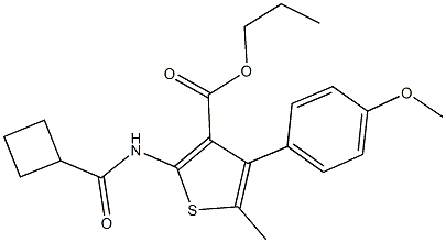 propyl 2-[(cyclobutylcarbonyl)amino]-4-(4-methoxyphenyl)-5-methyl-3-thiophenecarboxylate Struktur